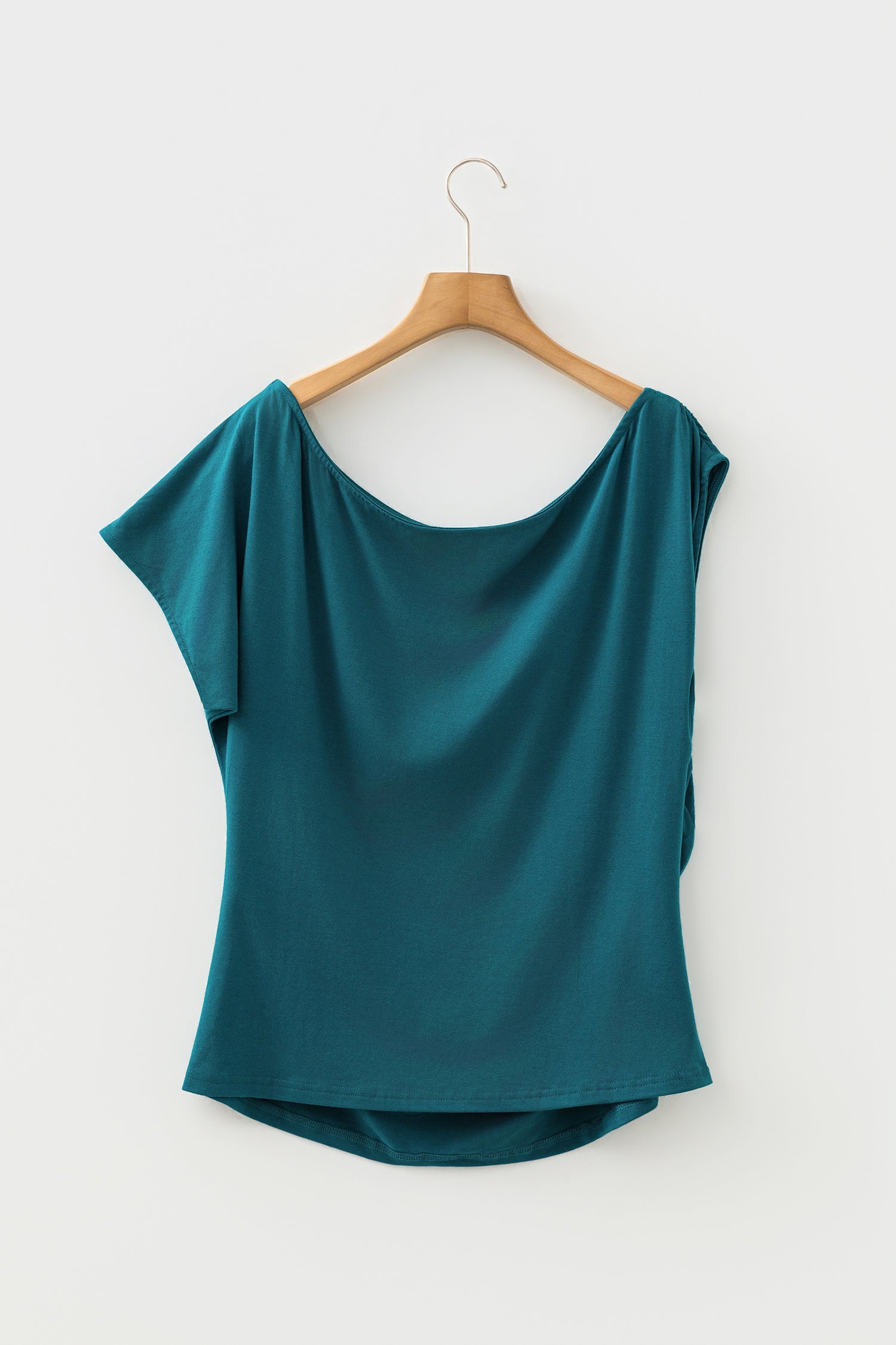 Burgundy Plus Size Solid Color Asymmetric Neck Short Sleeve Blouse