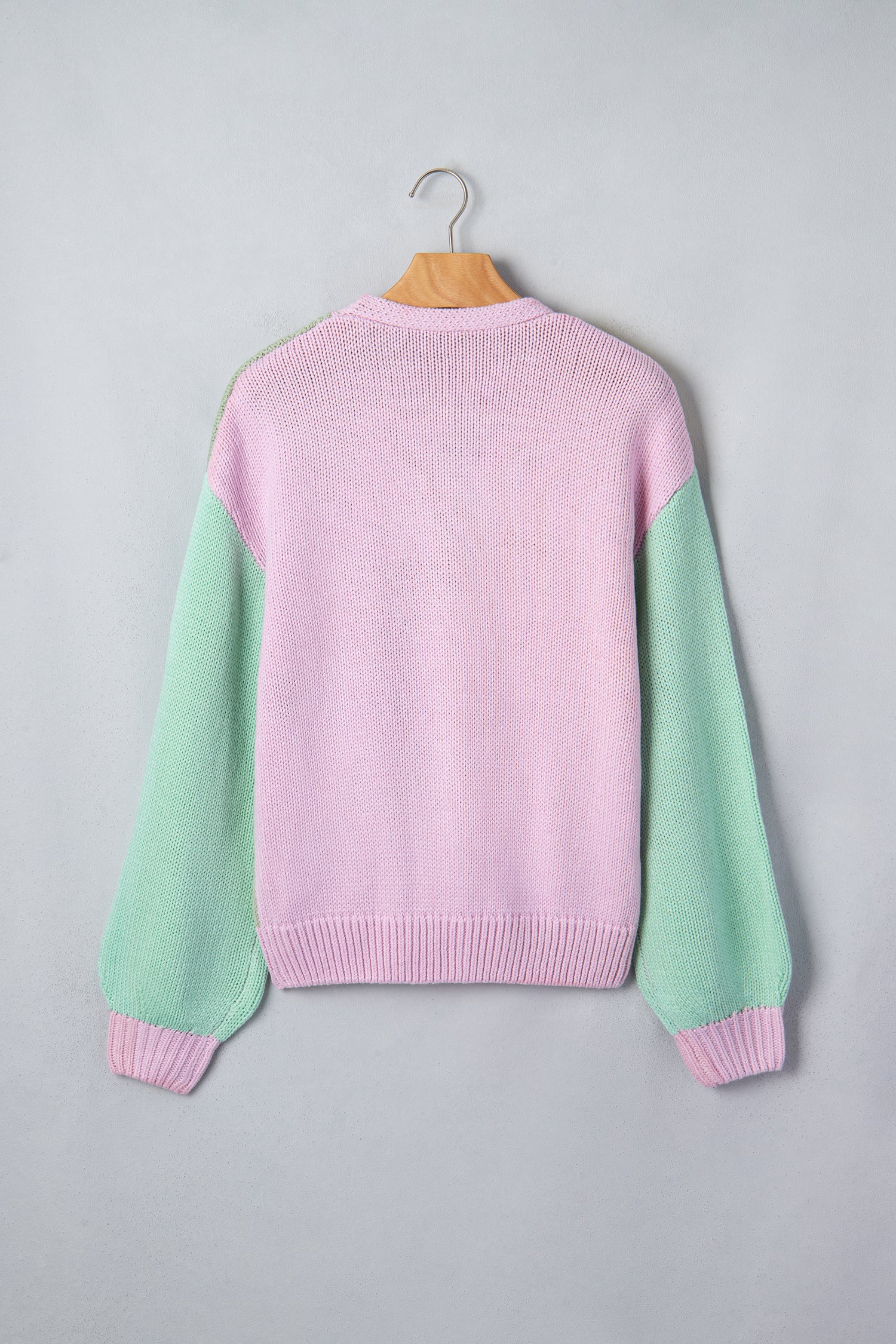 Yellow V Neck Drop Shoulder Patchwork Regular Wash Knitwear Cardigan