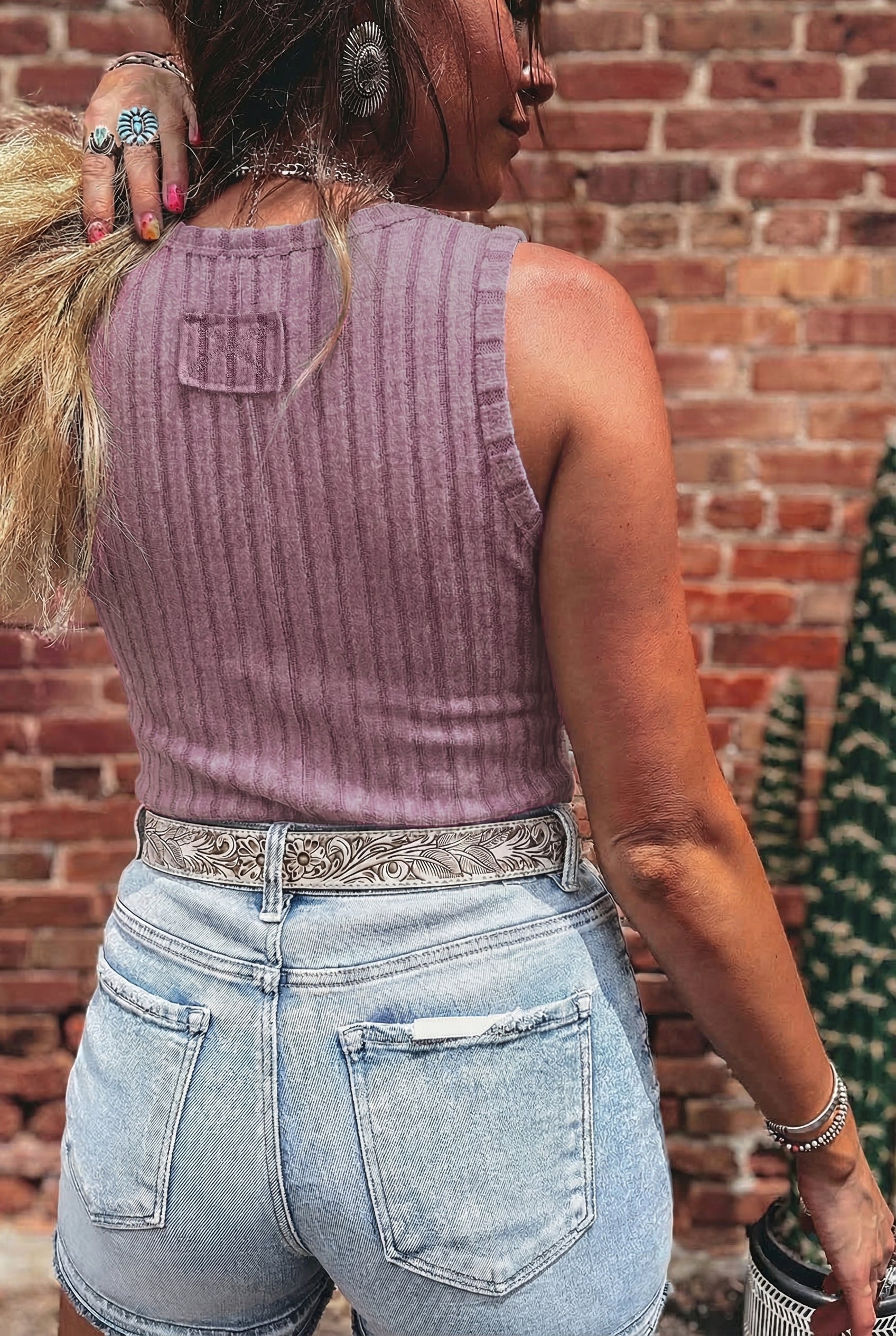 Camel Slim Ribbed Mineral Wash Tank Top