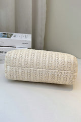 Black PU Leather Chain Handle Woven Textured Knit Tote Bag