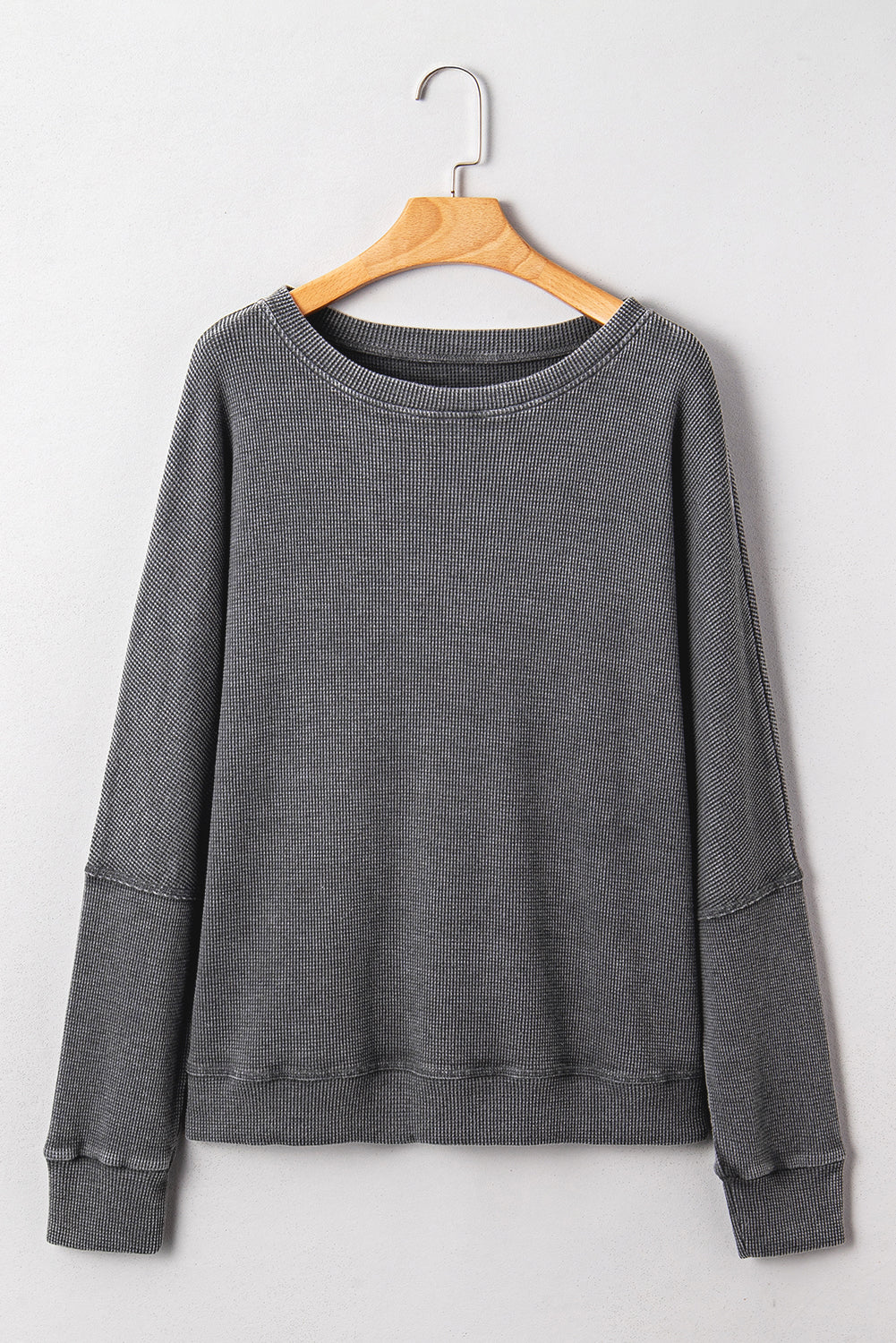Dark Grey Knit Plain Long Sleeve Loose Top