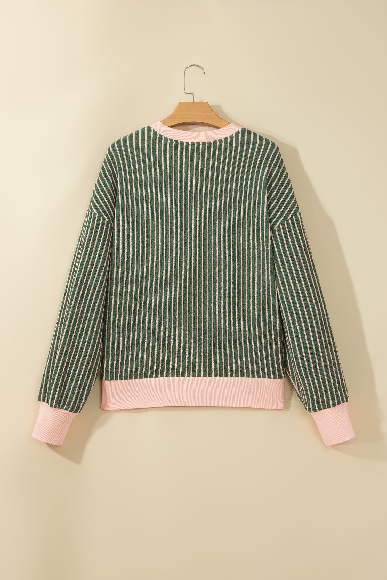 Green Stripe Striped V Neck Patchwork Long Sleeve Regular Fit Cardigan