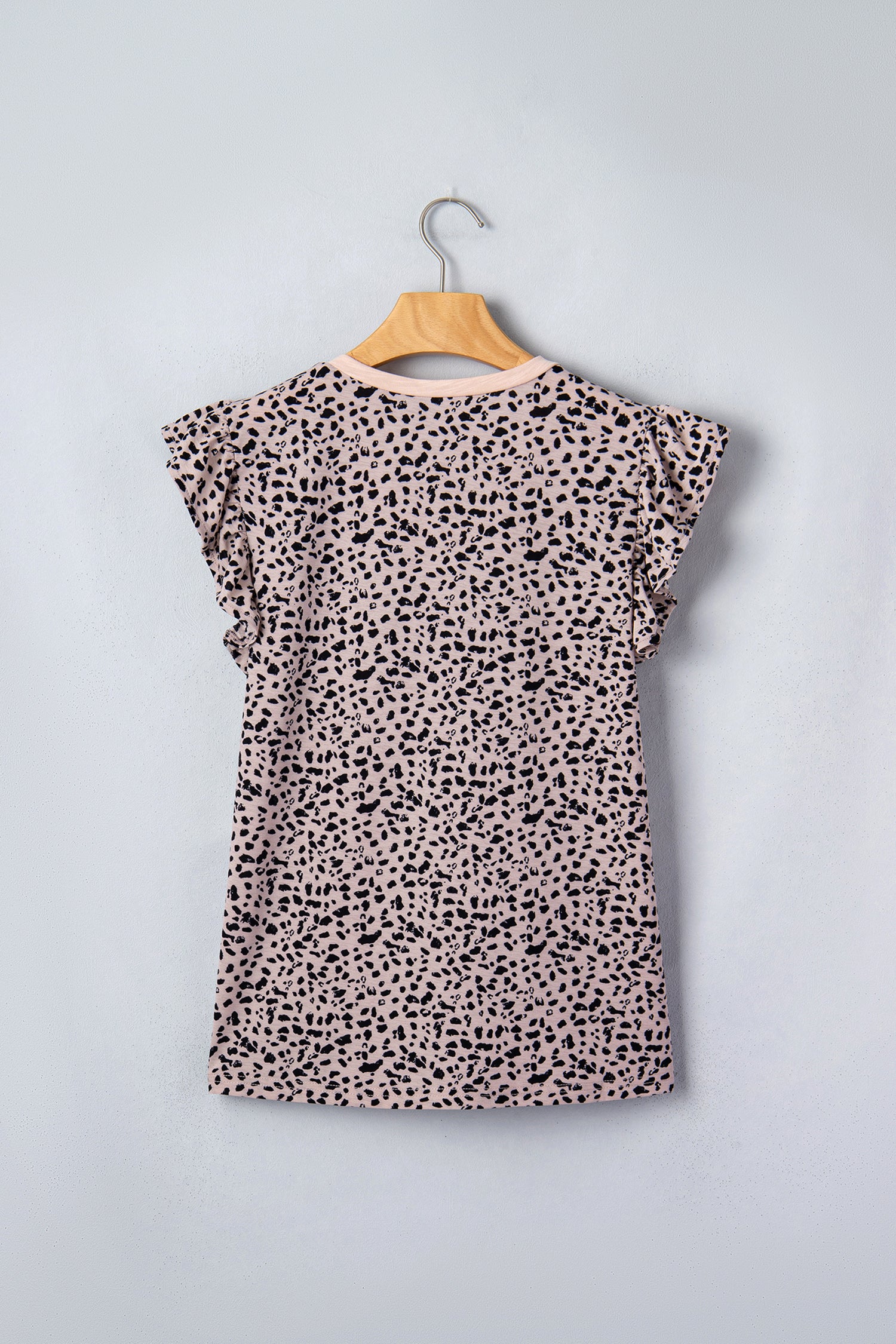 Black Cheetah Print V Neck Ruffle Trim Loose Tank Top