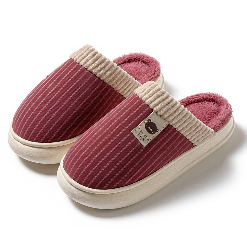 Solid Striped Plush Slippers