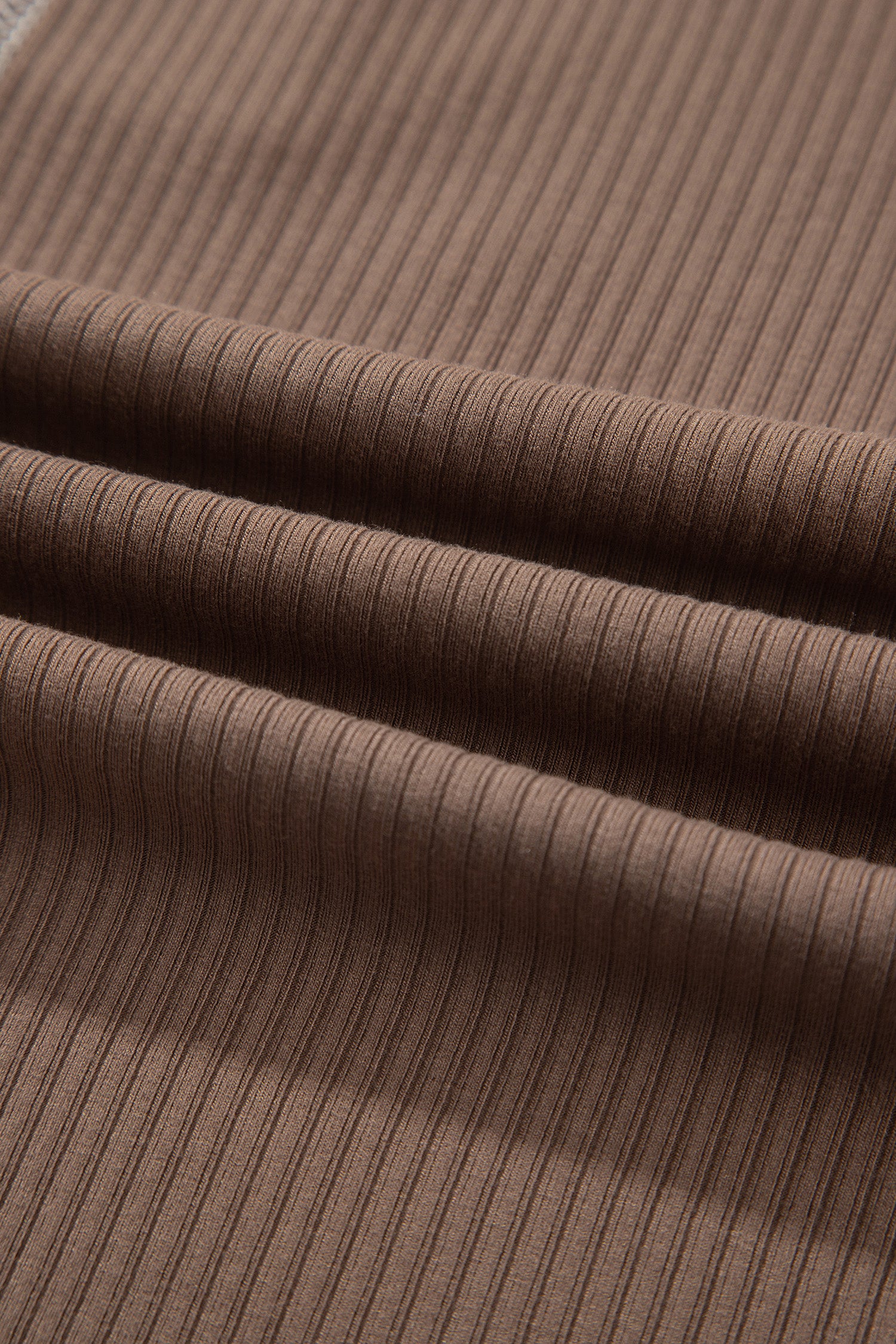 Dark Khaki V Neck Ribbed Stitched Detail Long Sleeve Top