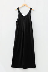 Black Solid Color Raw Seam Big Flower Patched Loose Overall Jumpsuit