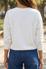 White Solid Color Dropped Shoulder Long Sleeve Top