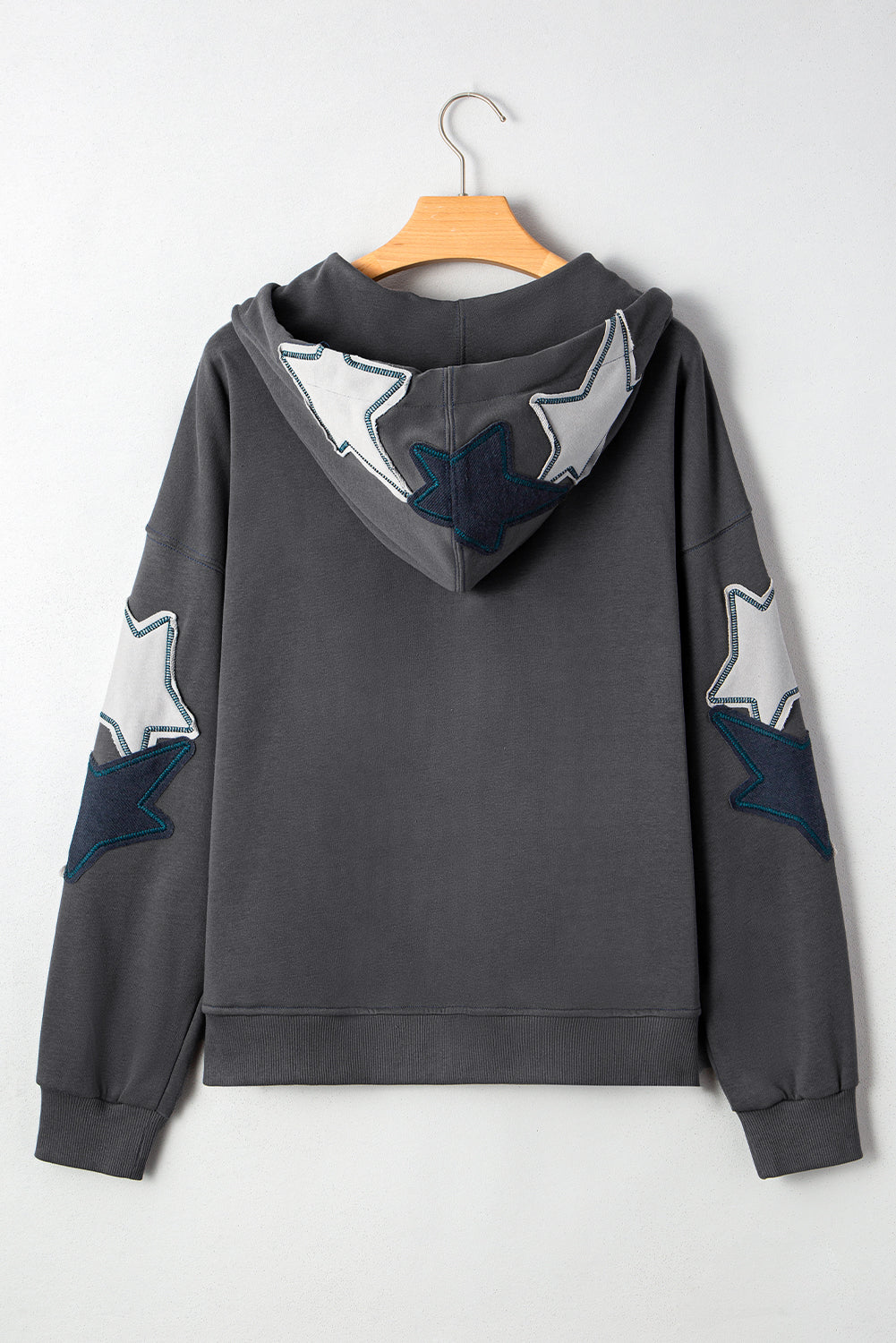 Carbon Grey Star Patched Kangaroo Pocket Vintage Hoodie