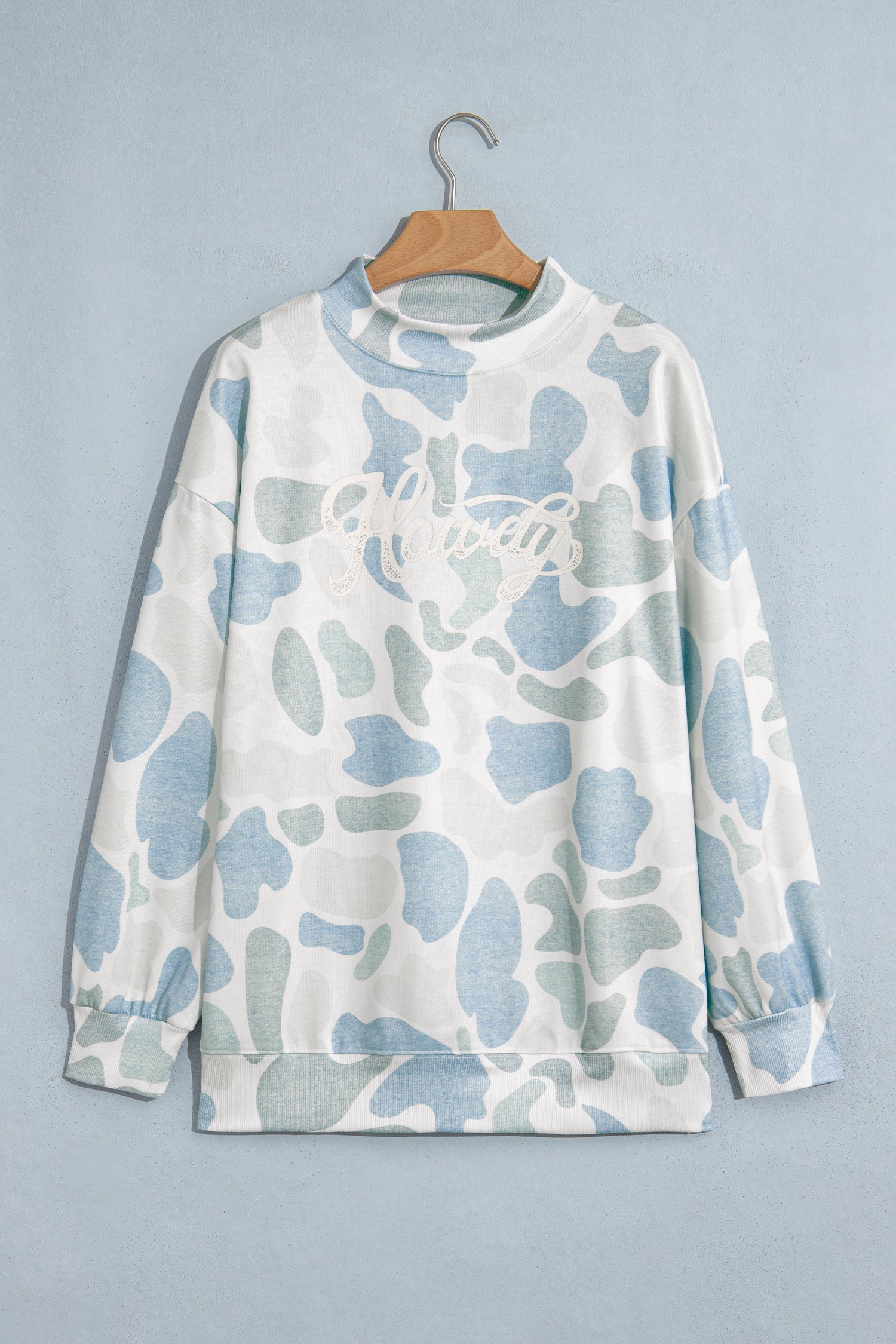 Multicolour Camo Print Howdy Western Style Baggy Pullover Sweatshirt
