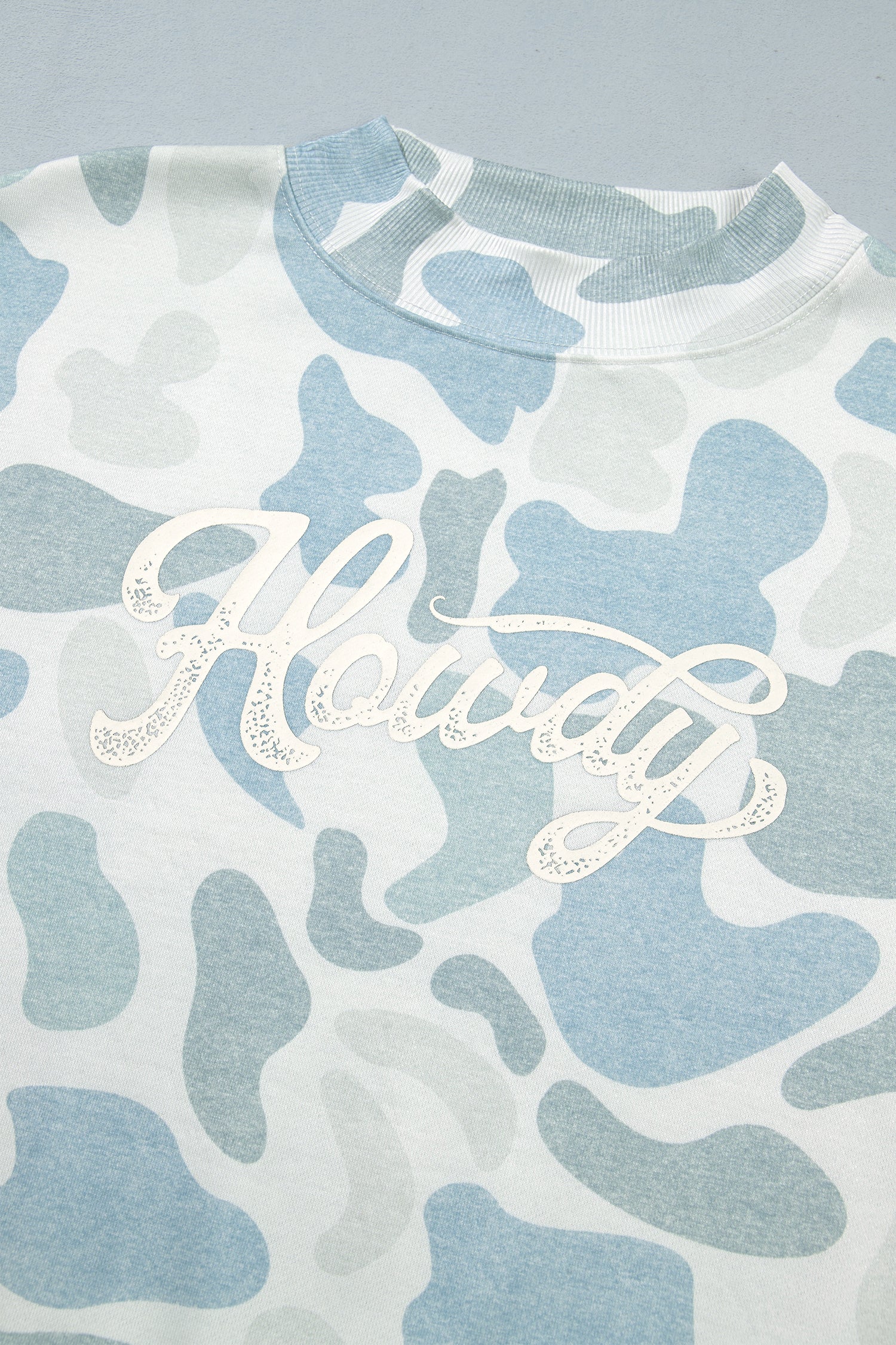 Multicolour Camo Print Howdy Western Style Baggy Pullover Sweatshirt
