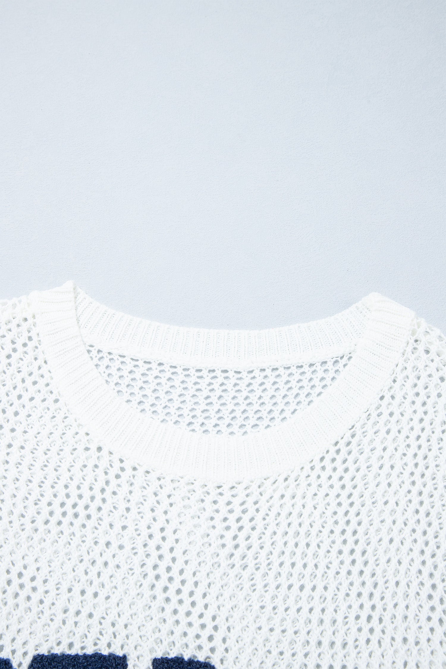 White Chenille BEACH Lettering Hollow Out Knit Casual Sweater