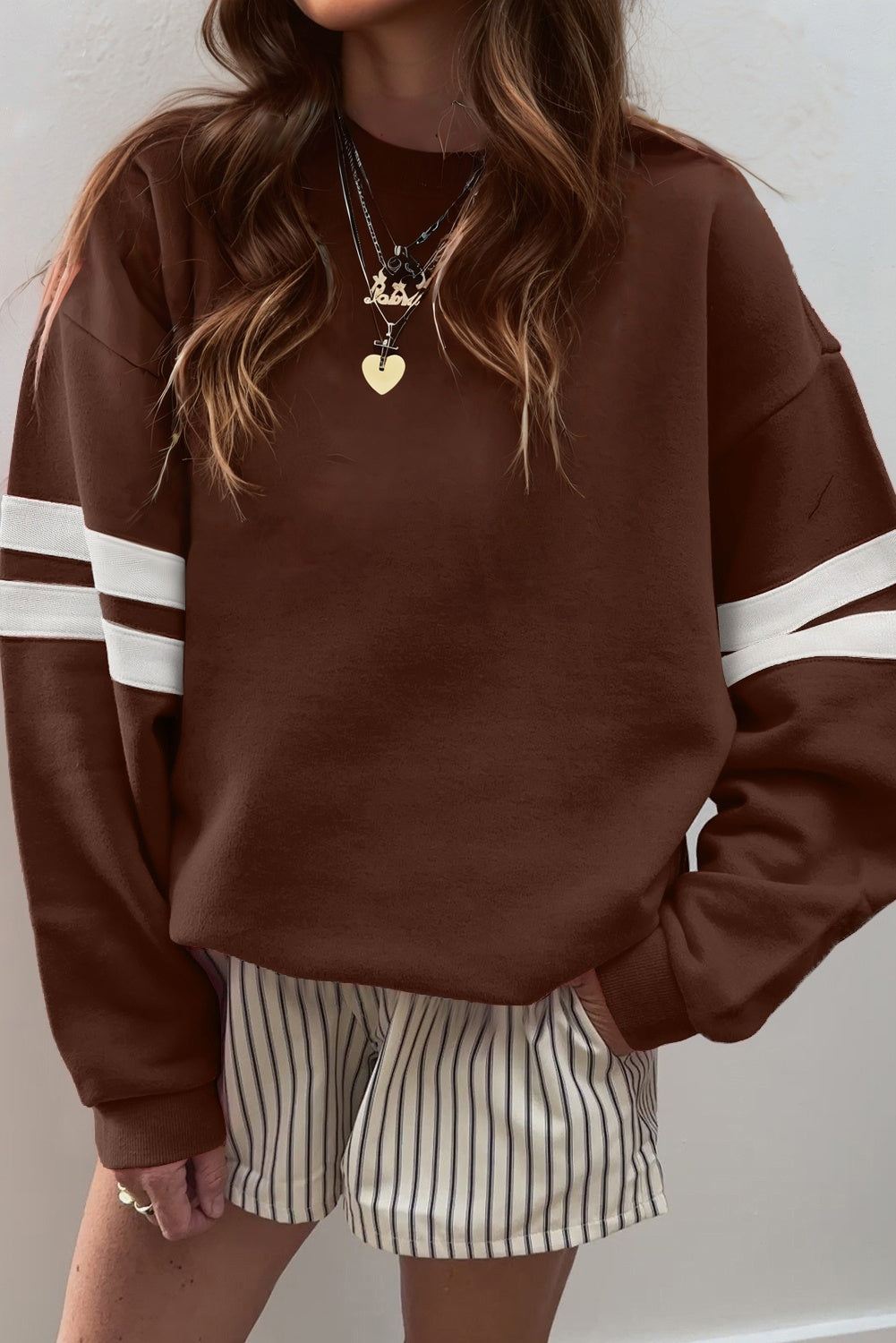 Fiery Red Varsity Striped Detail Drop Shoulder Oversized Sweatshirt