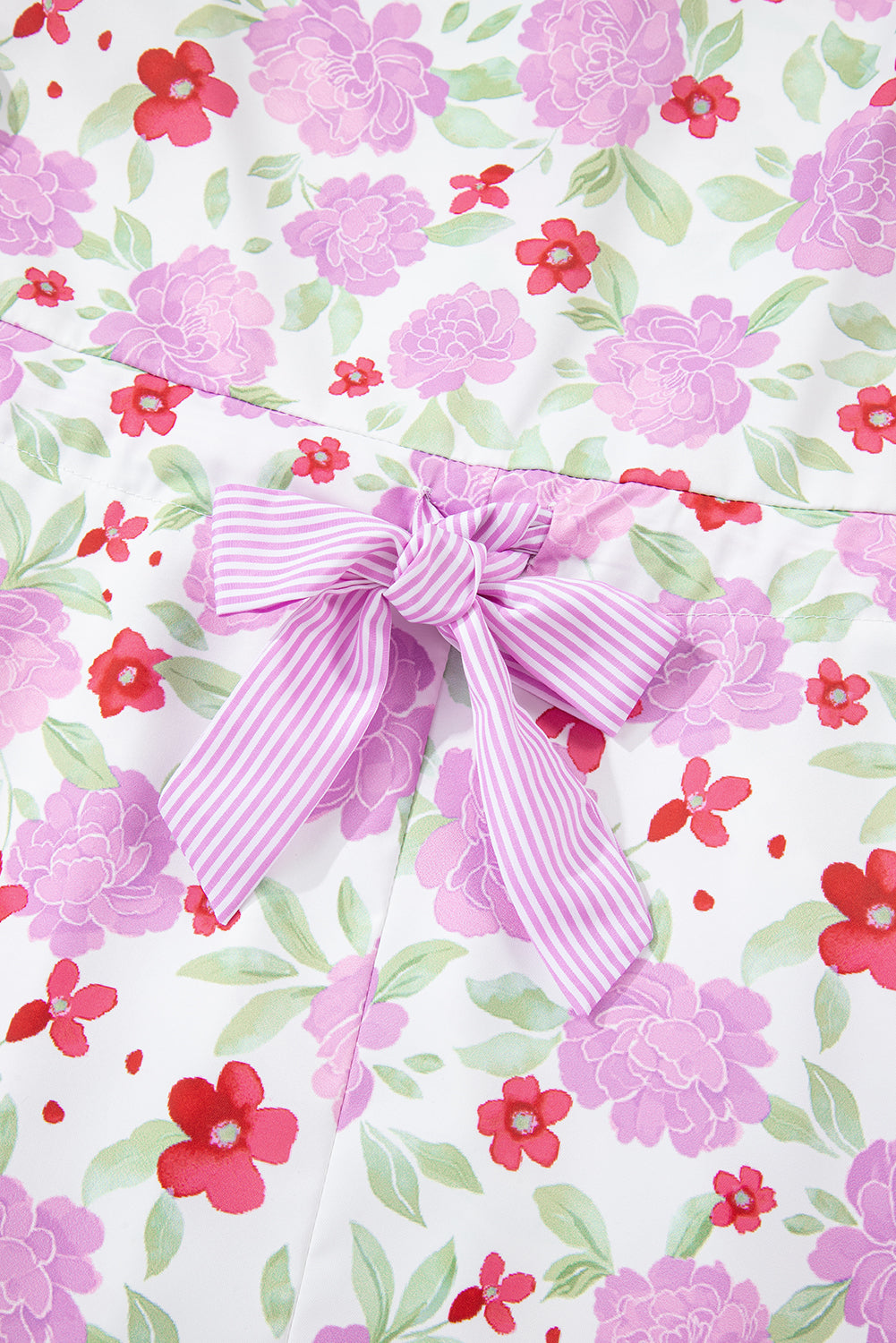 Pink Floral Print Striped Trim Flowy Mini Dress