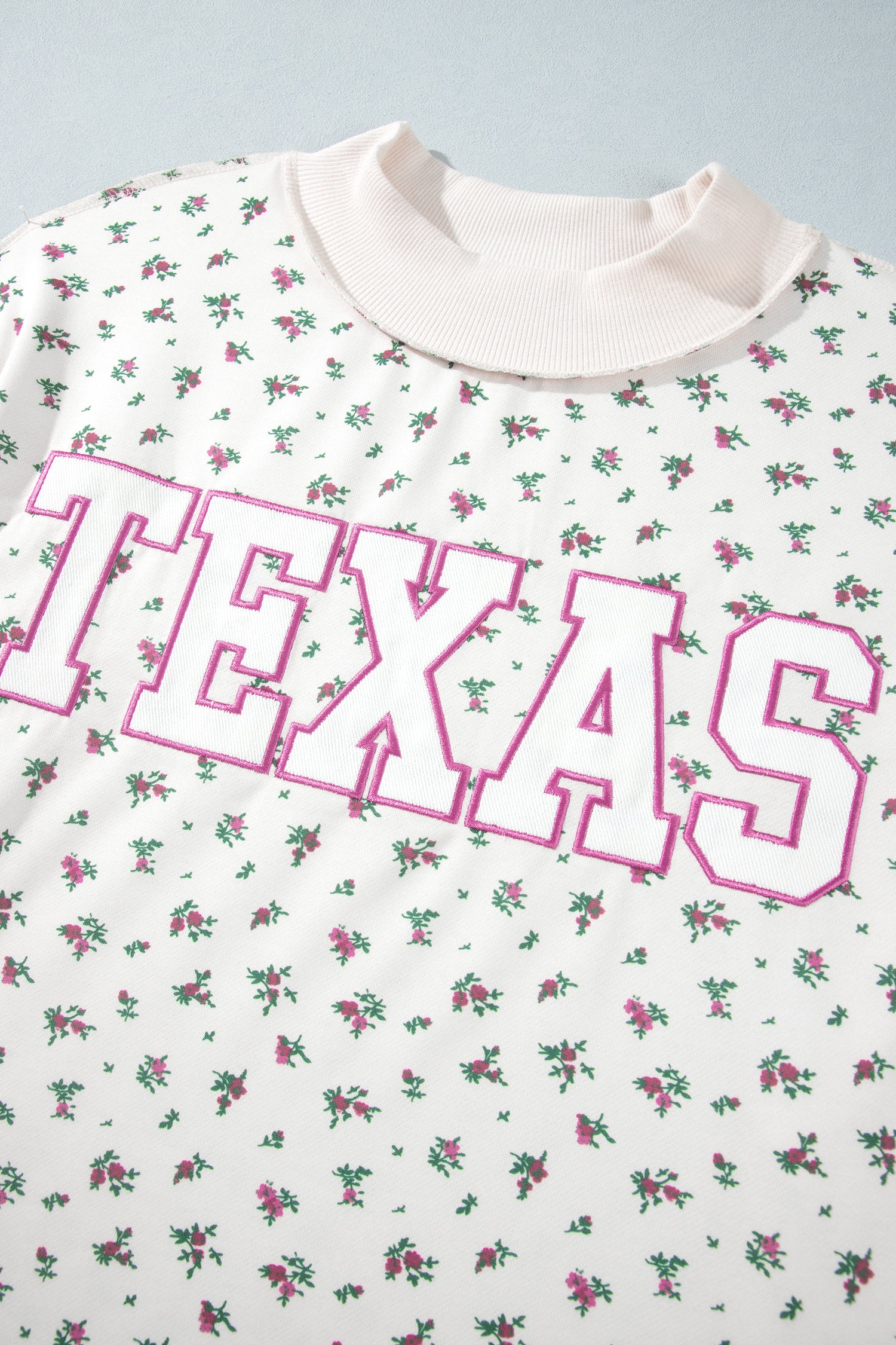 Apricot Floral Print Texas Long Sleeve Ribbed Neck Tunic Plus Size Sweatshirt