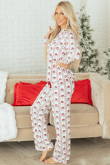 White Father Christmas Striped Print Contrast Drawstring Lounge Pant Set
