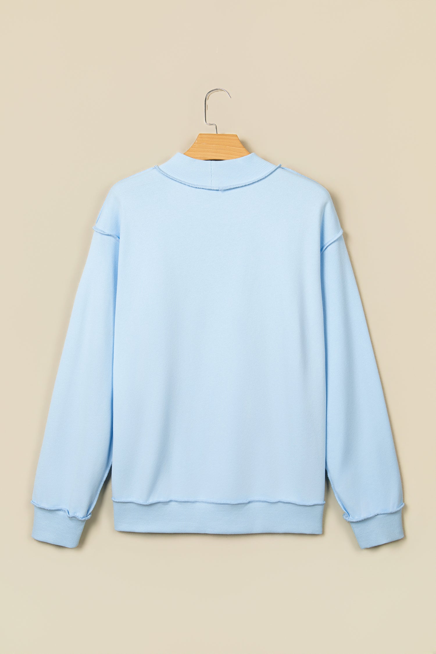 Mist Blue Jesus Saves Slogan Print Stand Neck Baggy Sweatshirt