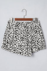 Black Leopard Print Button Overlap Denim Shorts