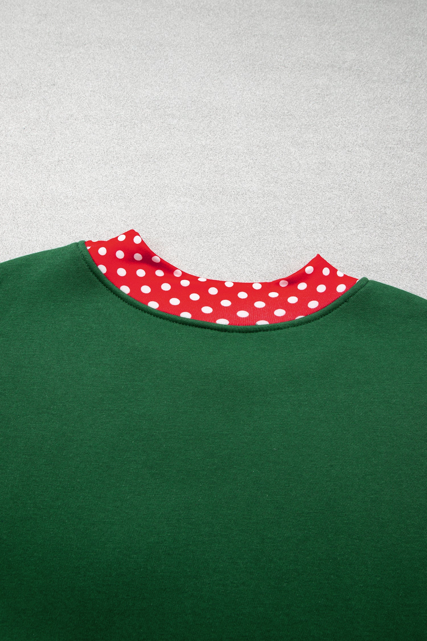 Dark Green Polka Dot Patchwork Round Neck Plus Size Sweatshirt