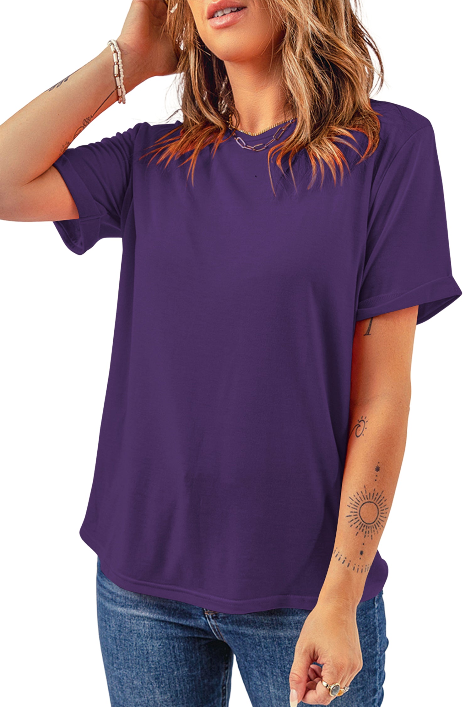 Yellow Cream Casual Plain Crew Neck Tee