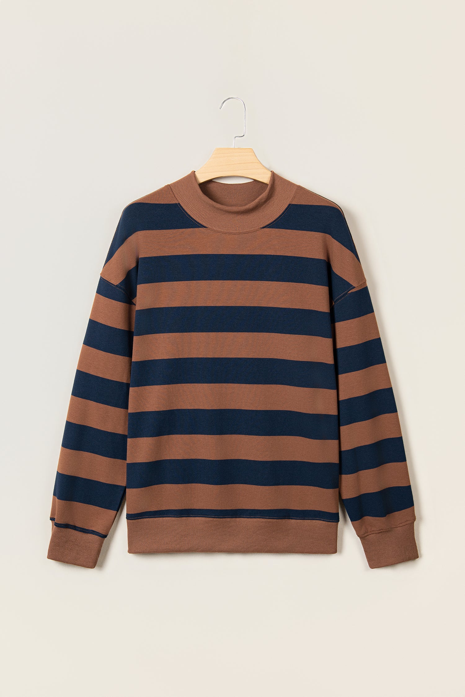 Orange Stripe Colorblock Mock Neck Relaxed Sweatshirt