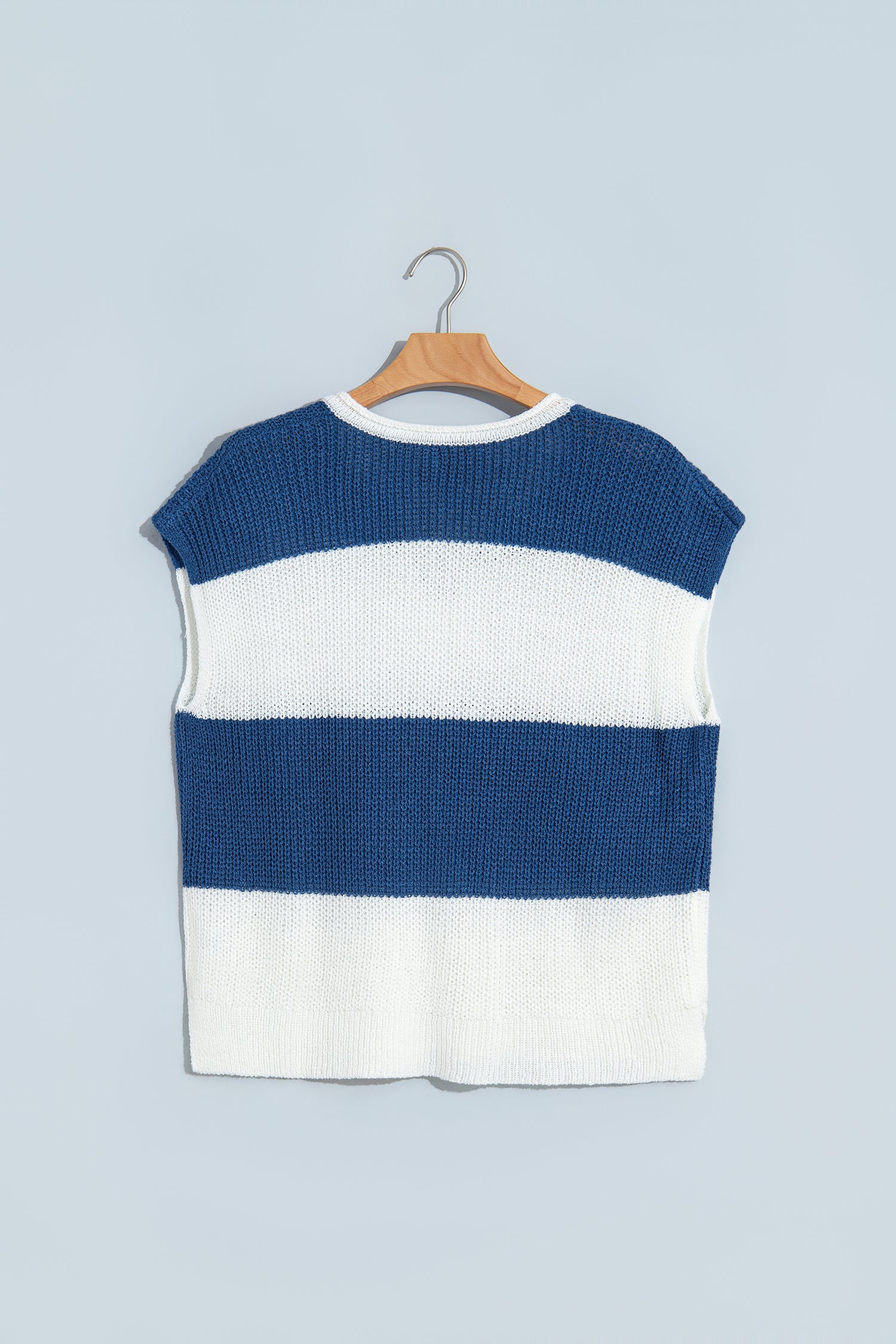 Brown Stripe Striped Colorblock Knit V Neck Short Sleeve Loose Sweater