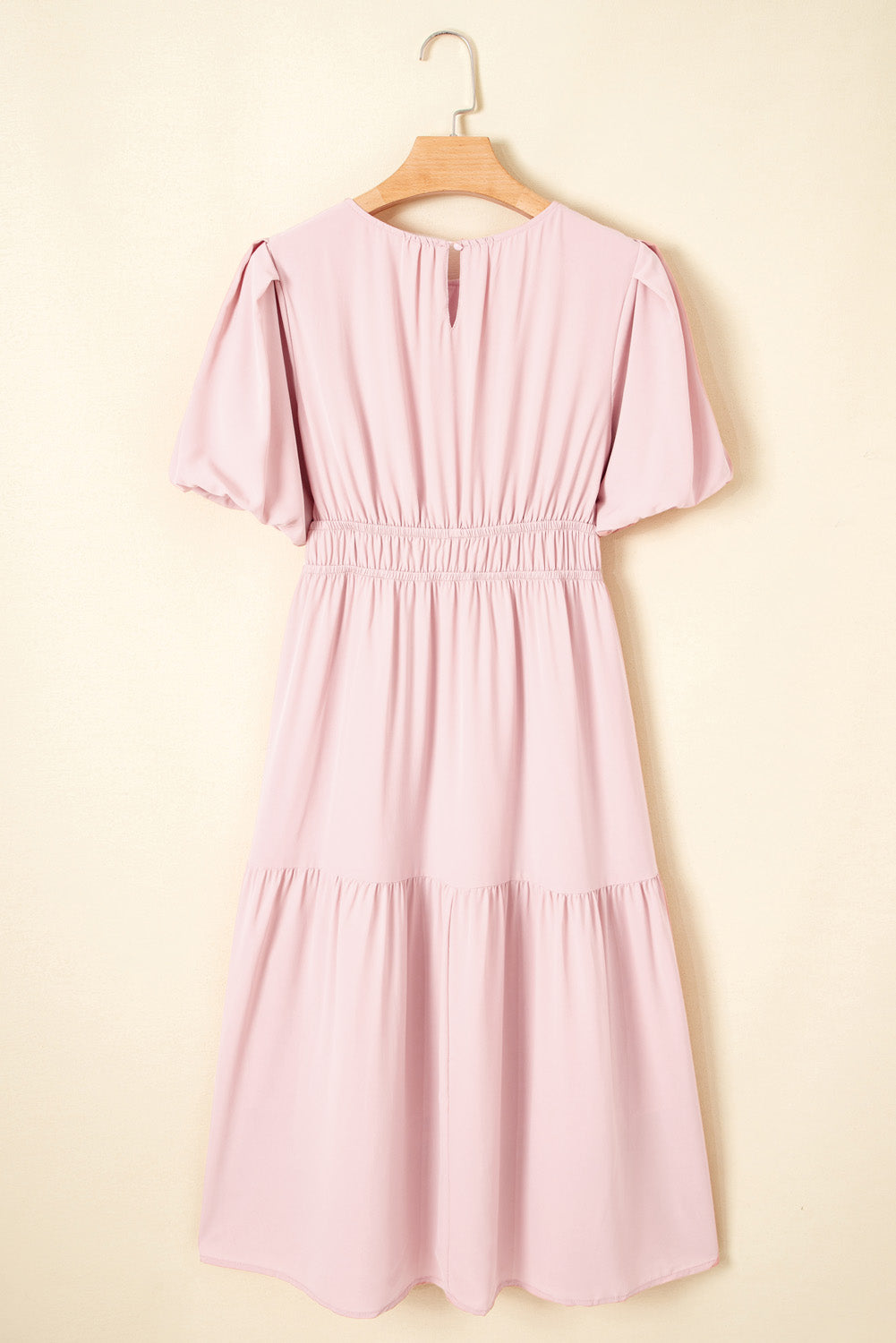Light Blue Puff Sleeve High Waist Flowy Midi Dress