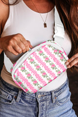 White Flower Print Buckle Wide Strap Sling Bag