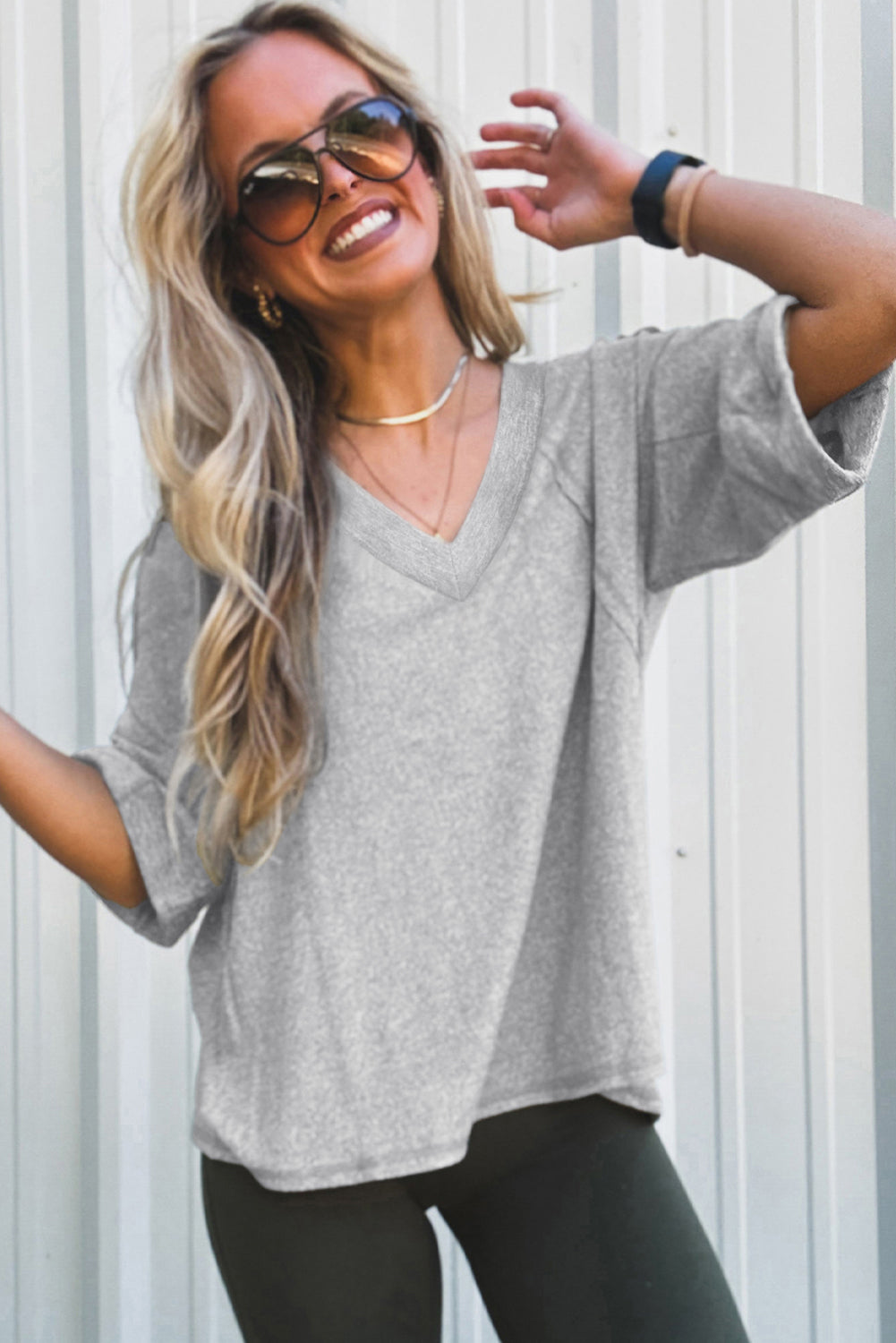 High-rise Raglan Sleeve V Neck Oversized T Shirt