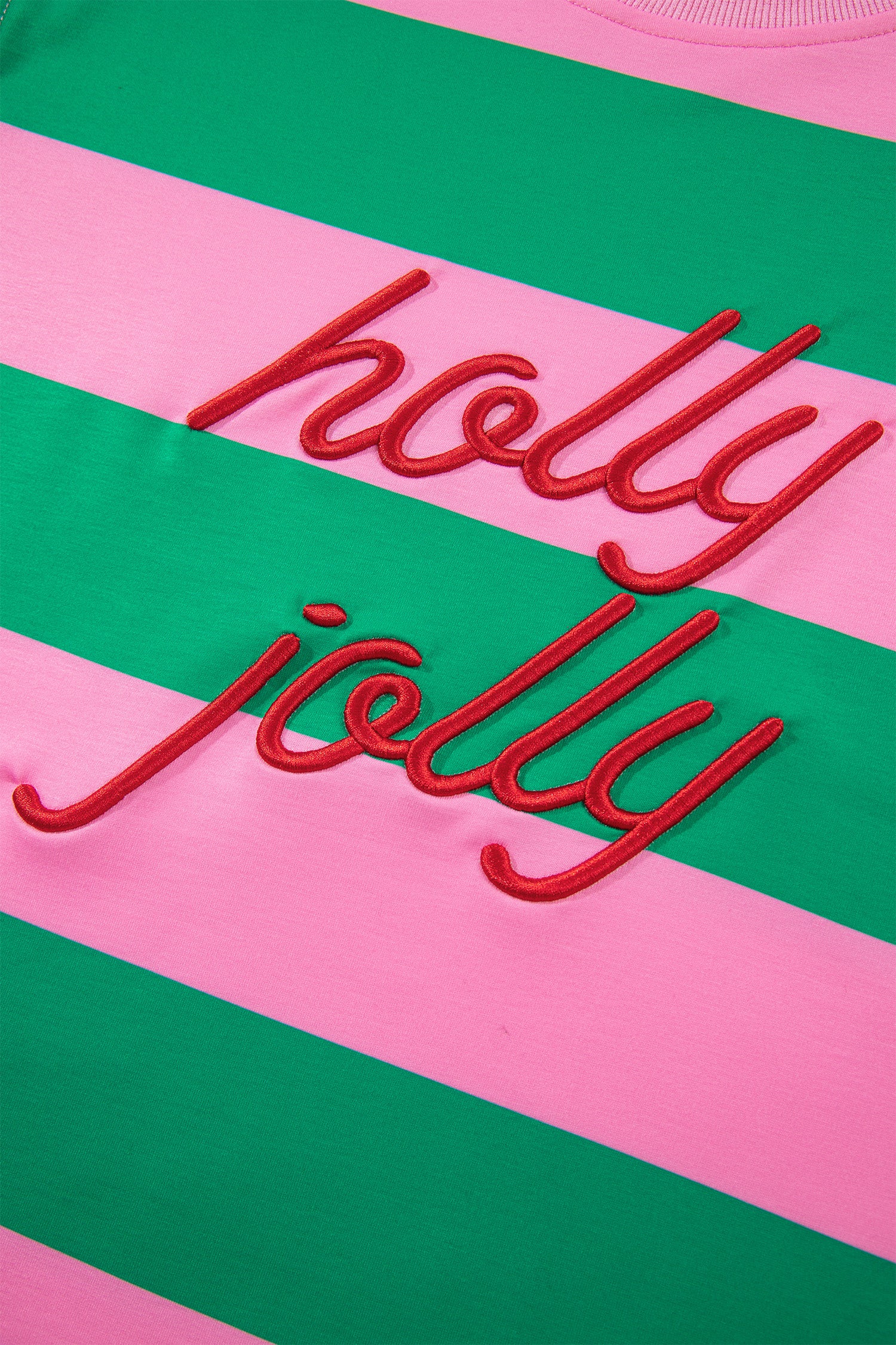 Red Stripe holly jolly Letter Embroidered Pullover Sweatshirt