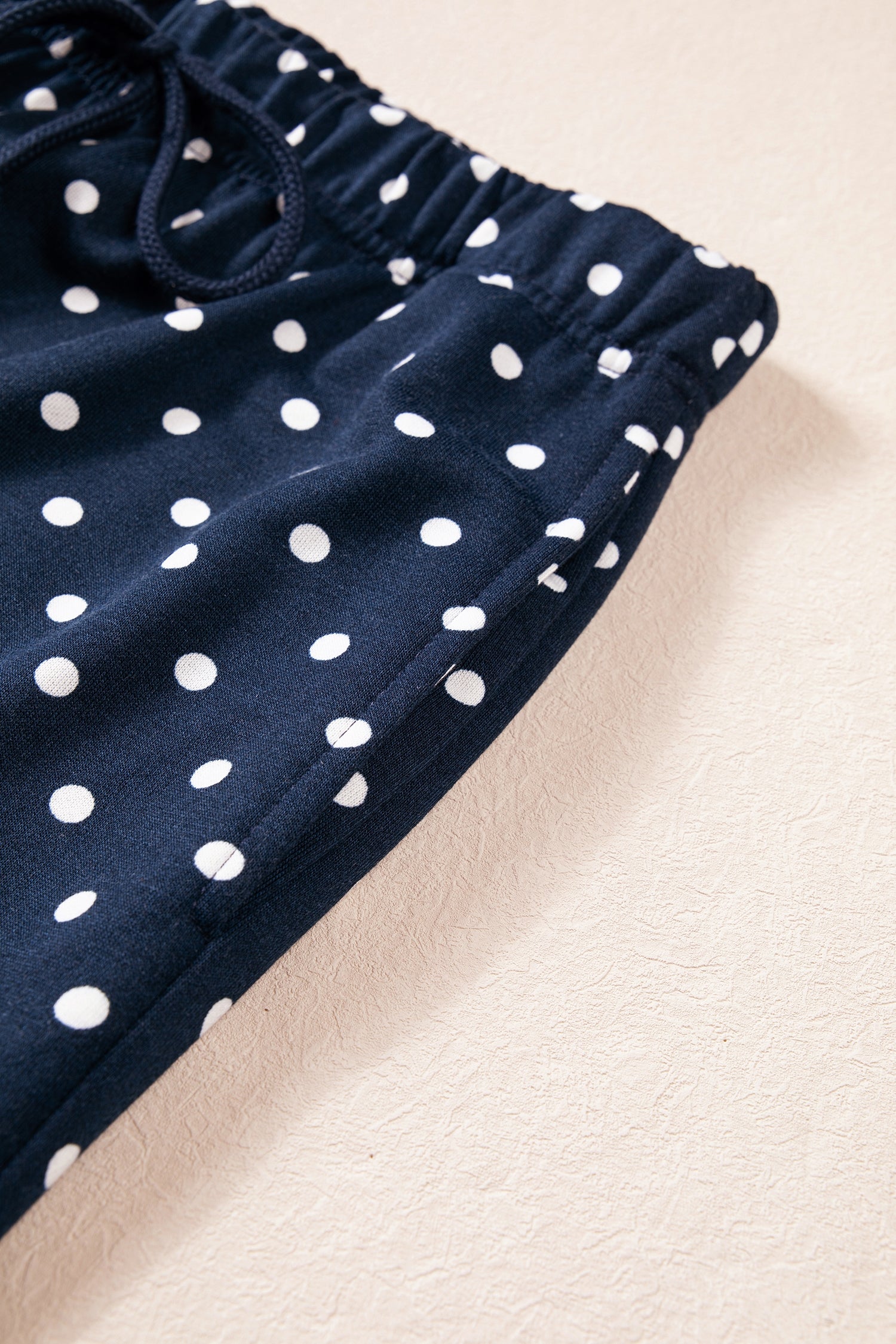 Brown Polka Dot Drawstring Wide Leg Long Sleeve Top Pant Set
