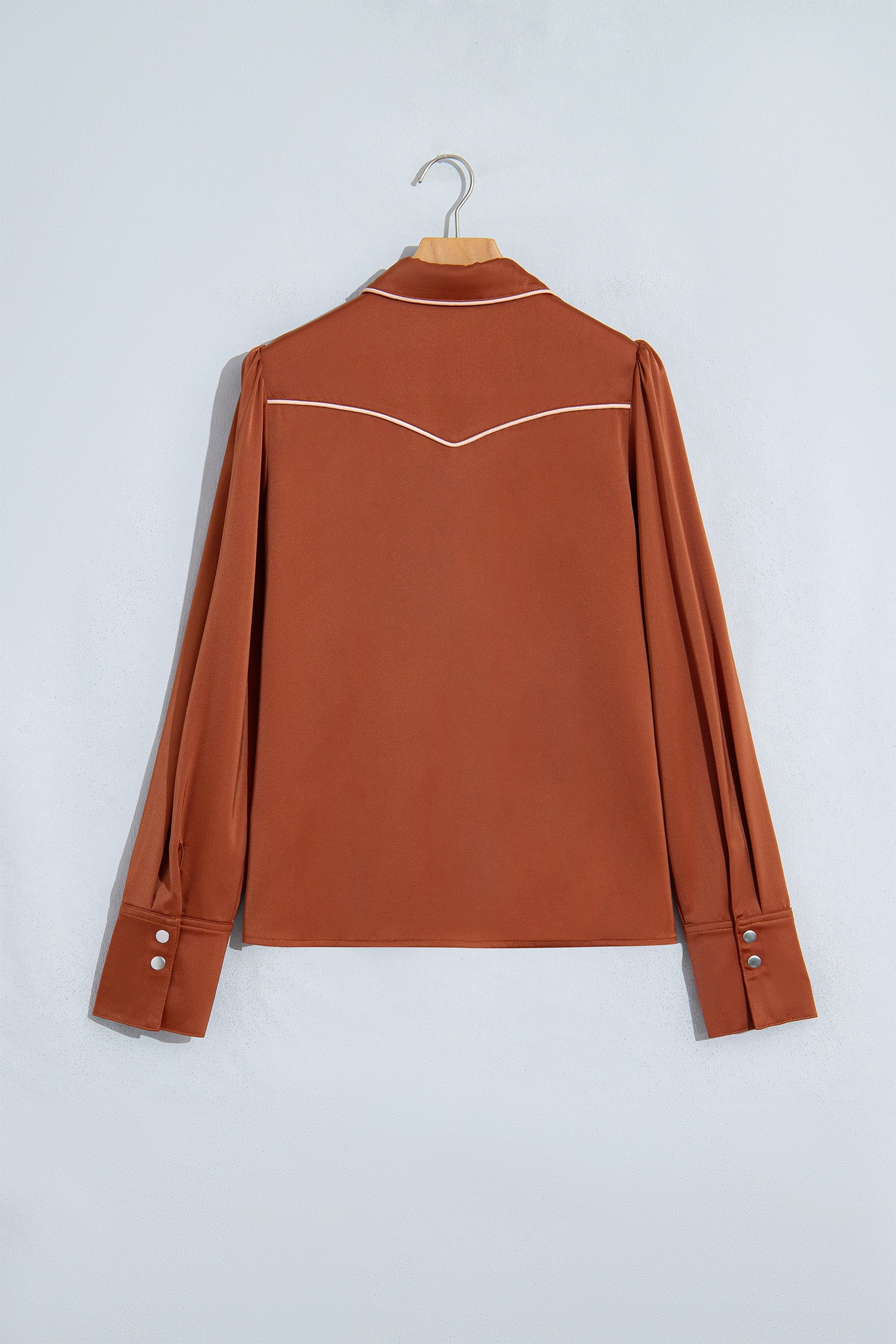 Cinnamon Silky Long Sleeve Button Front Western Fashion Shirt