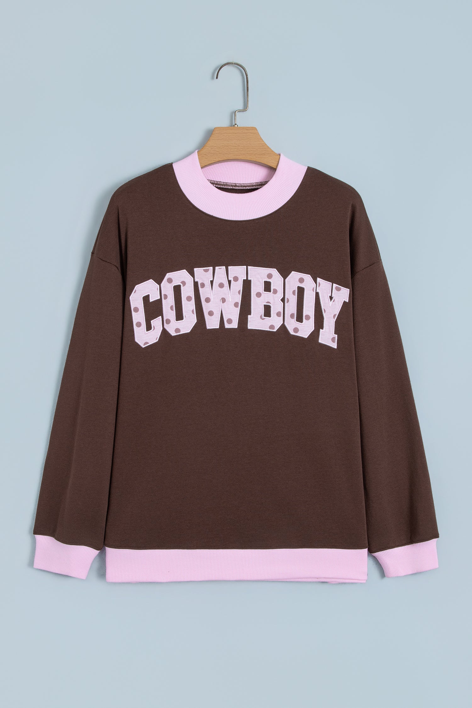 Pink Polka Dot Letter Graphic Colorblock Tunic Sweatshirt