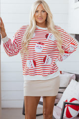 Orange Stripe Sequin Santa Claus Pattern Christmas Pullover Sweatshirt