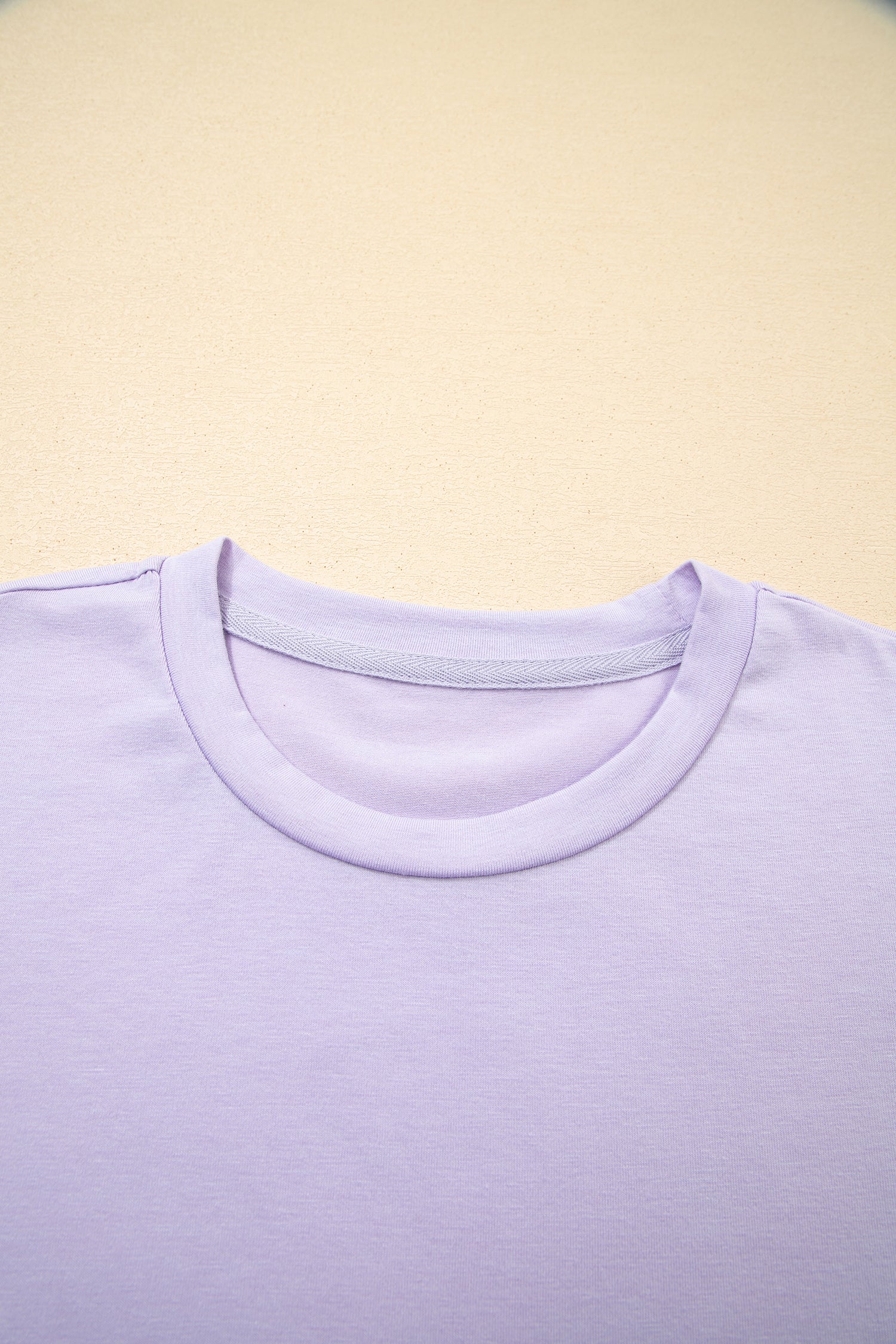 Yellow Cream Casual Plain Crew Neck Tee