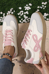 Fiery Red Cute Bow Patch Color Block PU Leather Sneakers