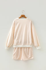 Yellow Plaid Baggy Pullover Drawstring Casual Shorts 2pcs Outfit