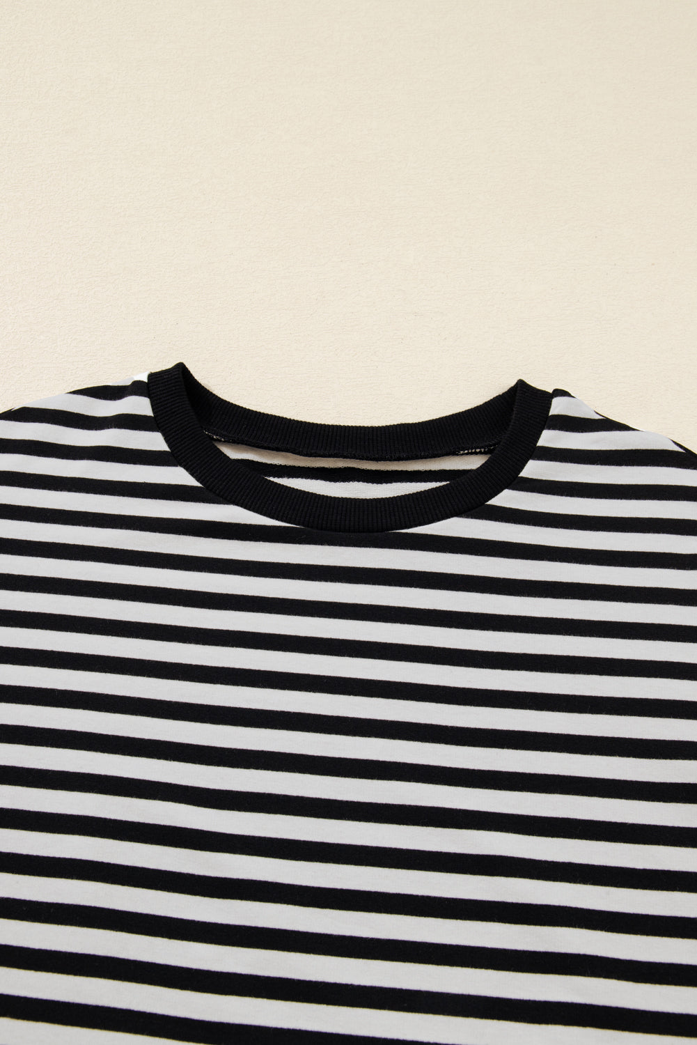 Black Striped Round Neck Contrast Trim Bell Sleeve Top