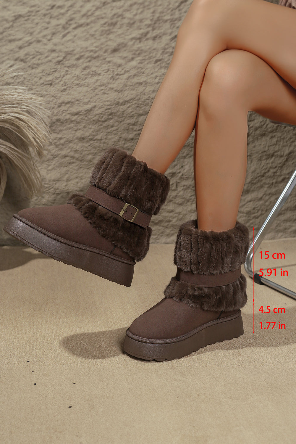 Dark Brown Faux Fur Plush Winter Snow Boots