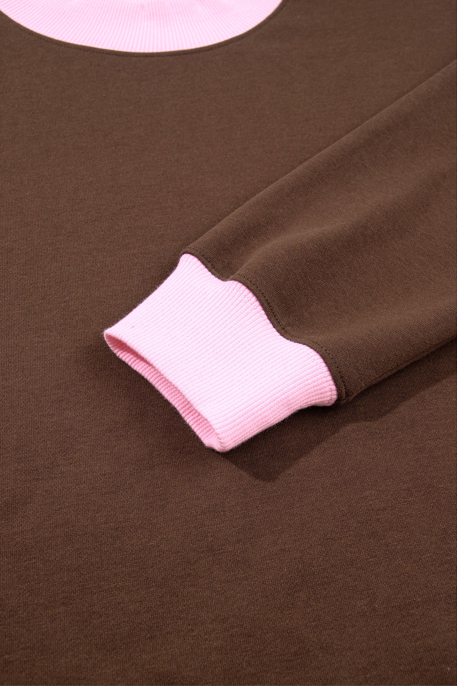 Grapefruit Orange Colorblock Trim Crewneck Long Sleeve Pullover Sweatshirt