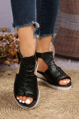 Black PU Cutout Buckle Strap Platform Sandals