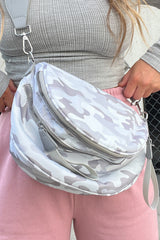 Light Grey Camouflage Print Double Zip Fashion Crossbody Bag