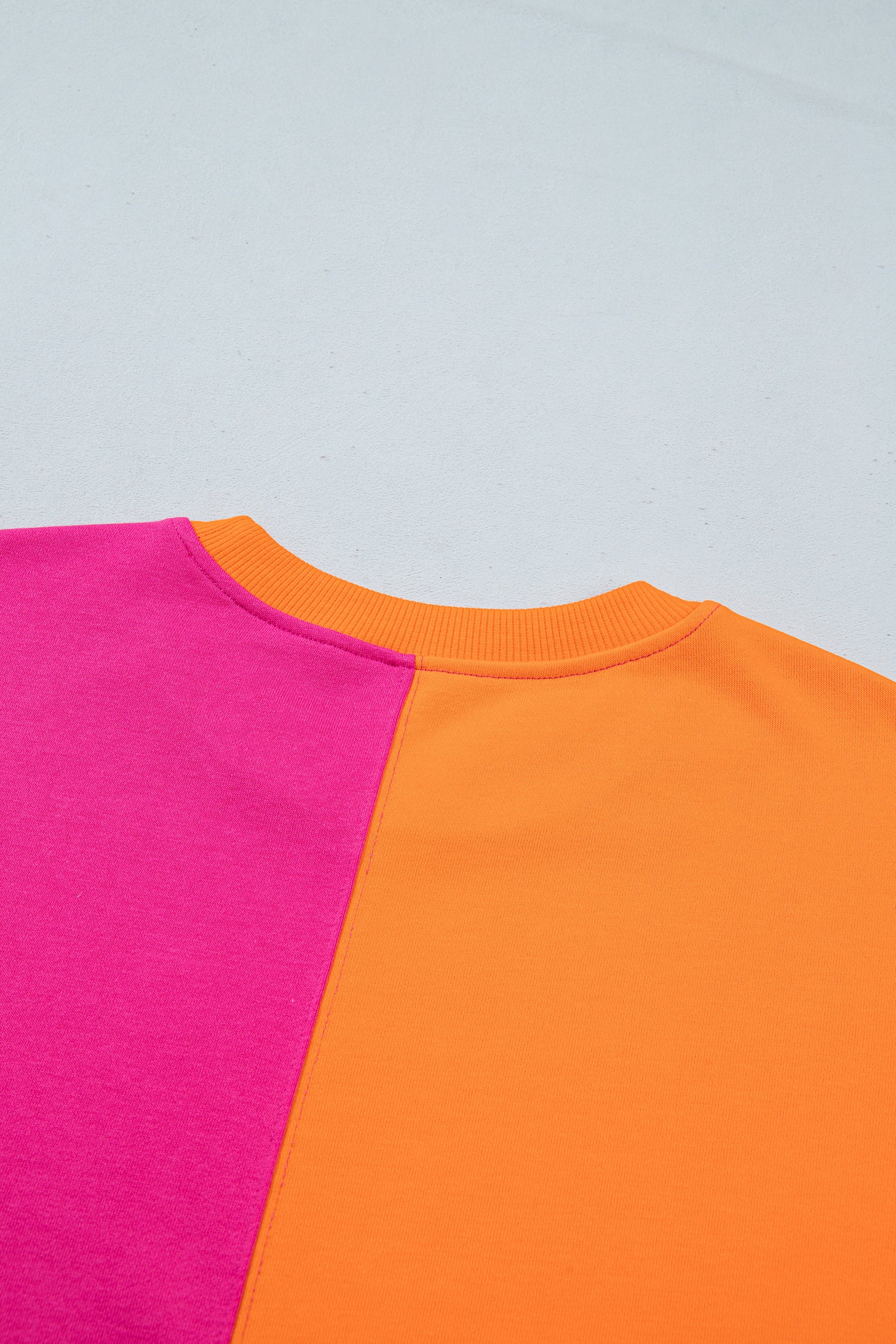 Rose Red Colorblock Gingham Sleeve Crewneck Sweatshirt