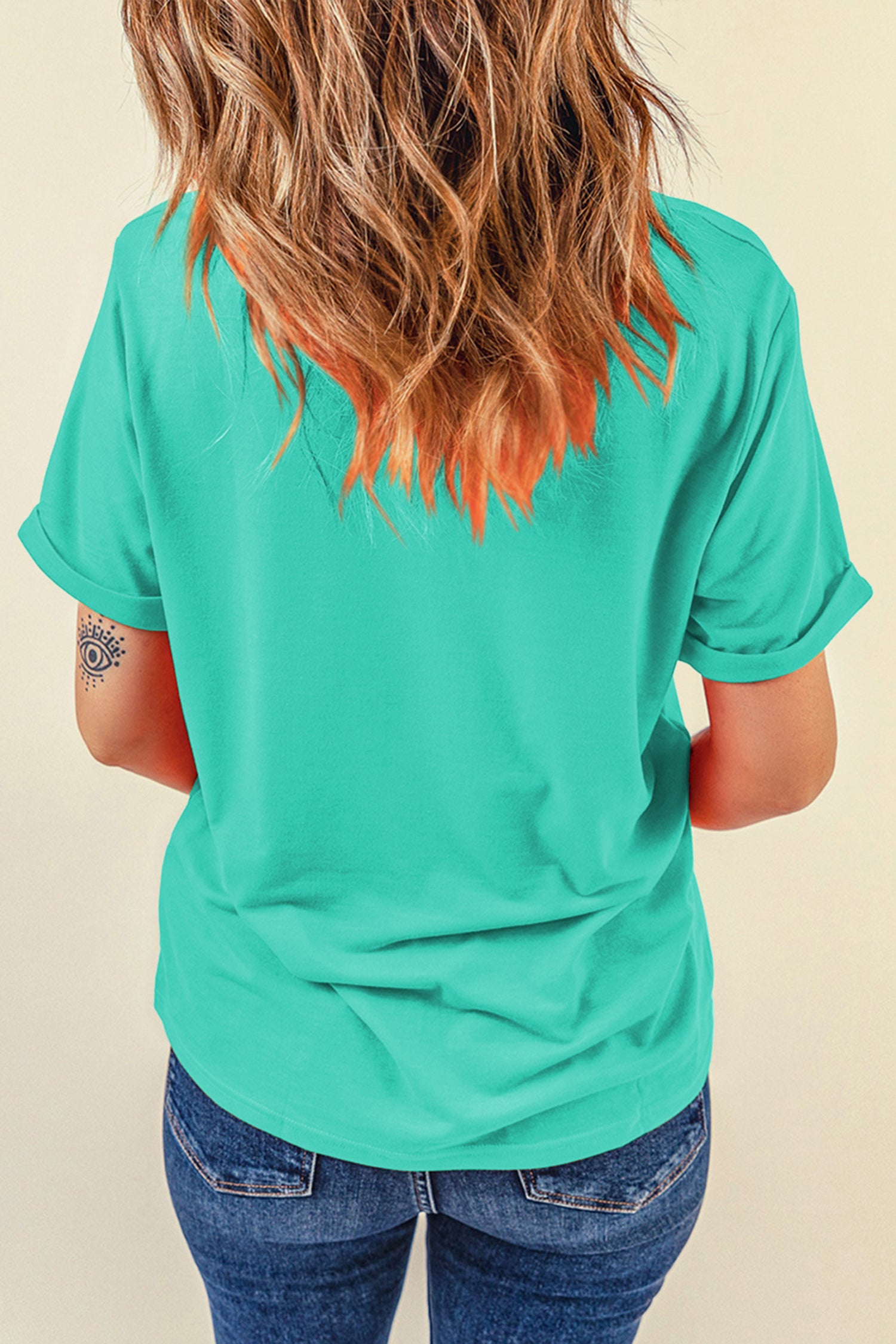 Yellow Cream Casual Plain Crew Neck Tee