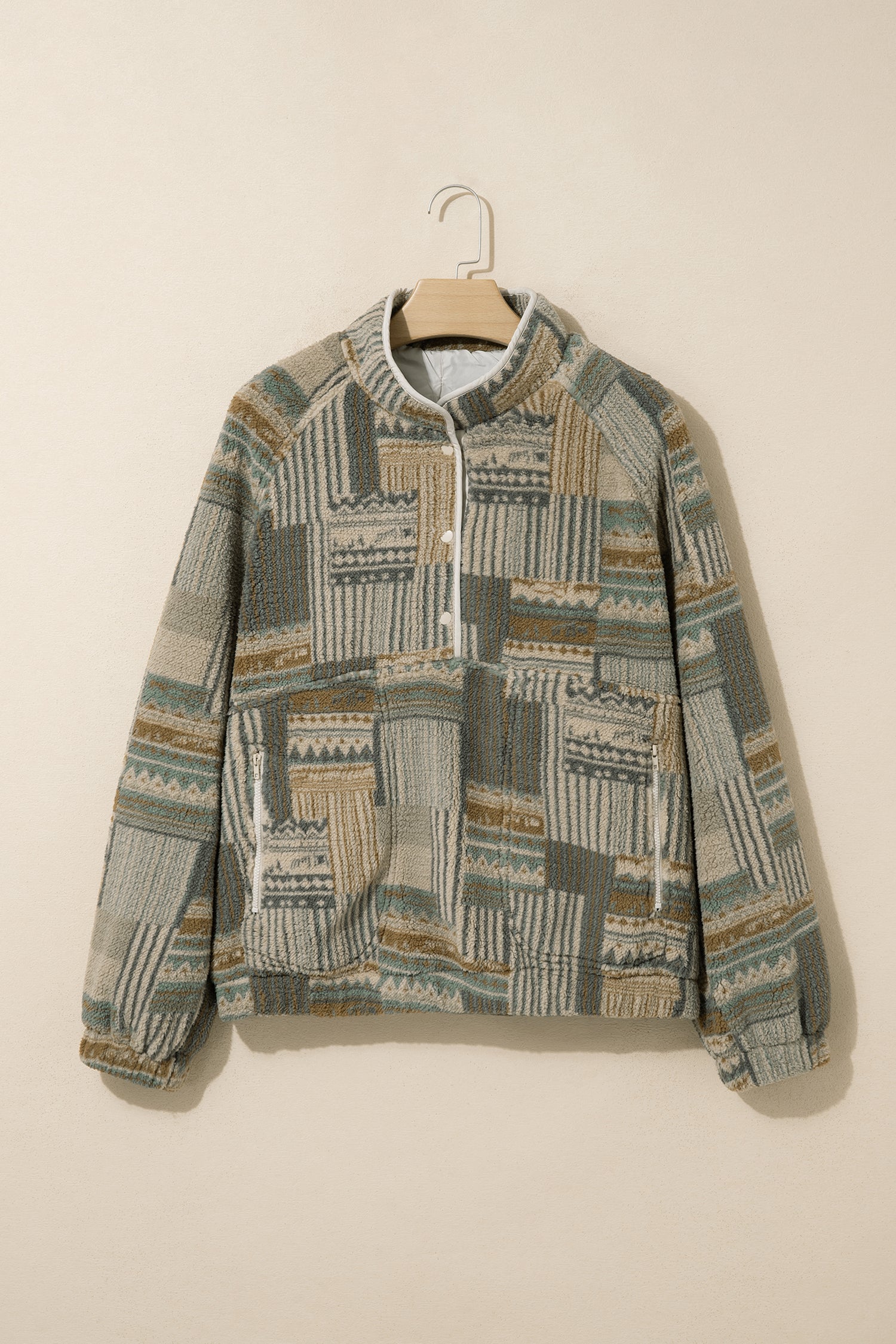 Green Western Print Fleece Pullover Long Sleeve Casual Fit Sweatshirt