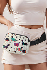 White Dachshund Walking Footprint Crossbody Bag