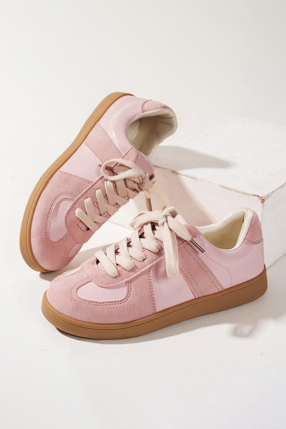 Dusk Blue Two Tone Suede Patched Lace Up Sneakers