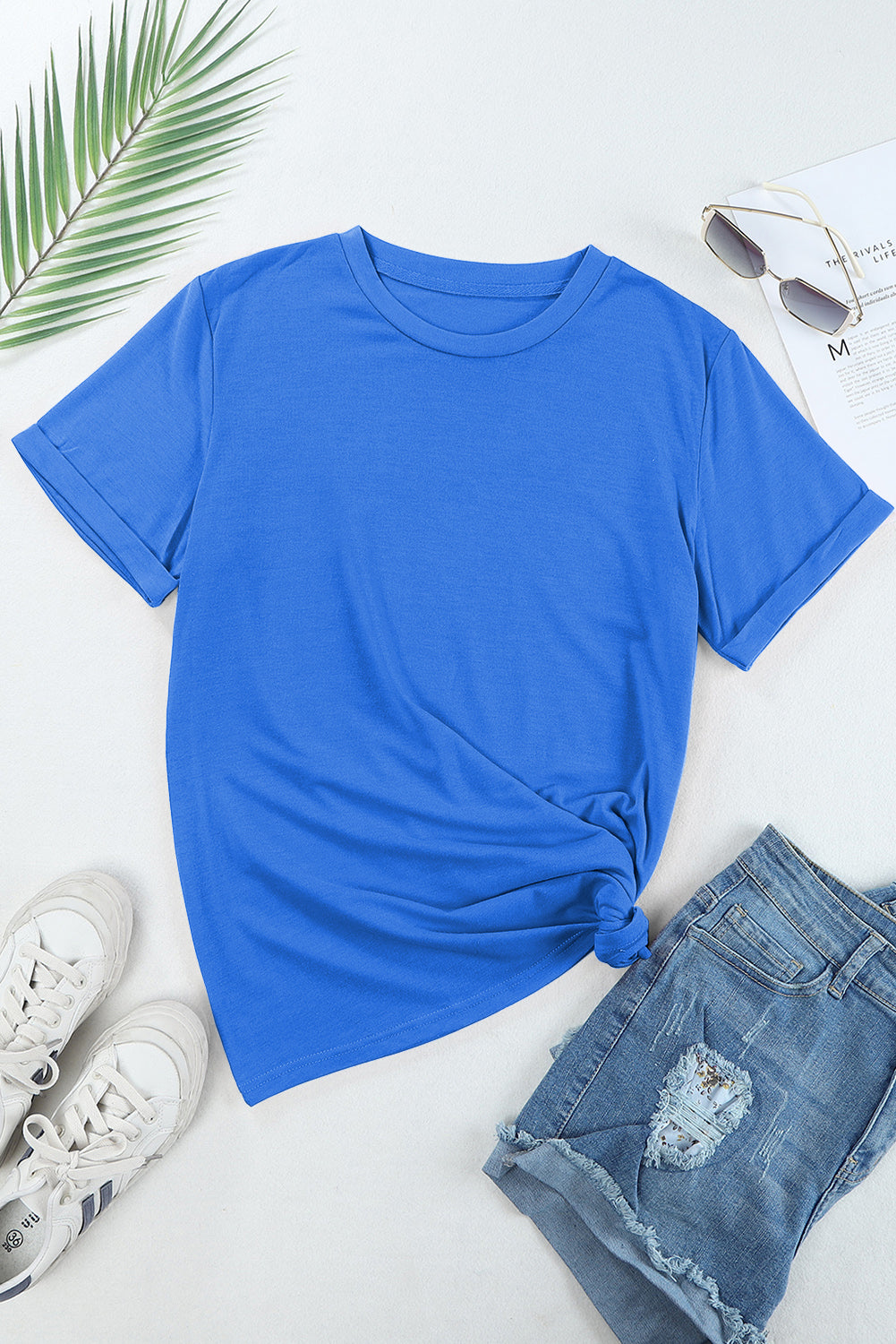 Yellow Cream Casual Plain Crew Neck Tee