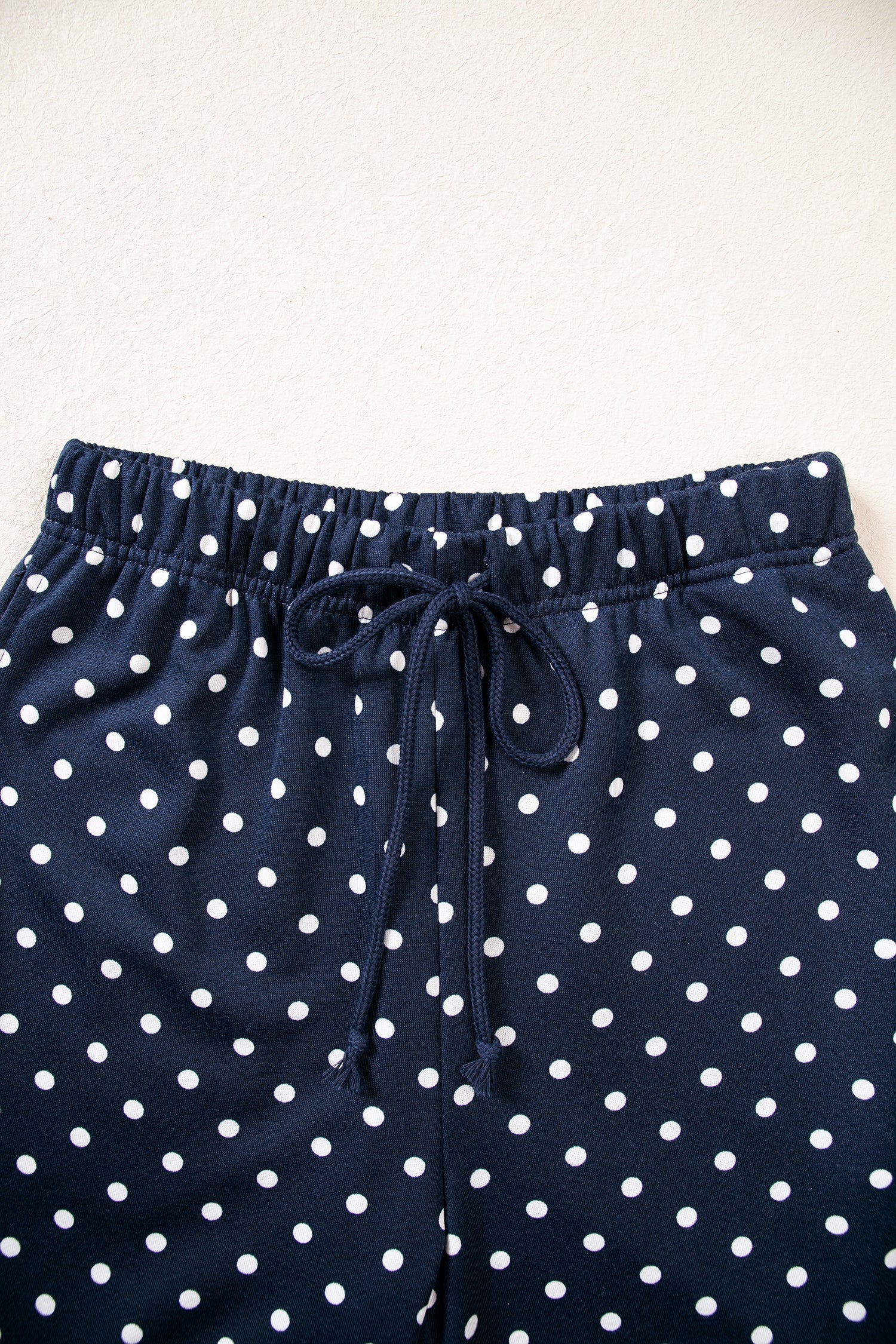 Brown Polka Dot Drawstring Wide Leg Long Sleeve Top Pant Set