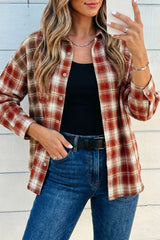 Red Contrast Plaid Long Sleeve Button Down Shacket