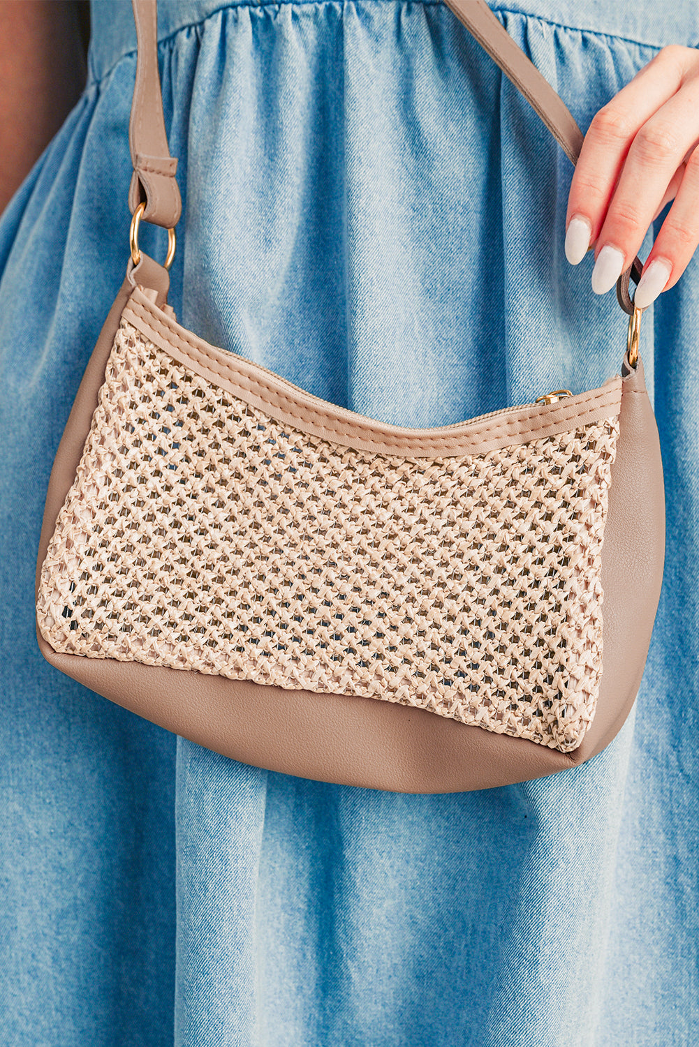 Khaki Woven Casual Shoulder Bag
